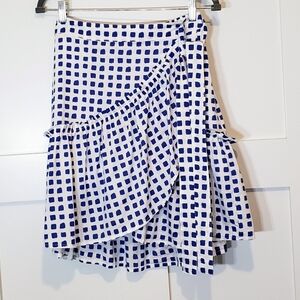 Vineyard Vines Painterly Grid Skirt Blue & White Ruffle Size XS Checkere…